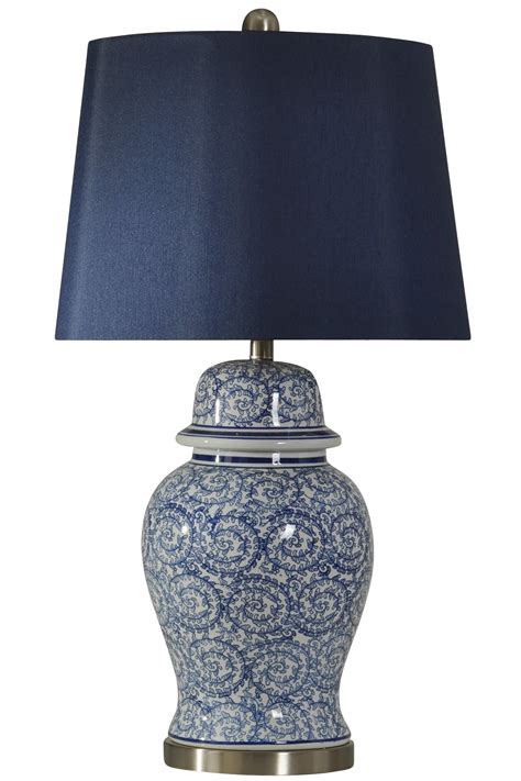 Table Lamp Blue Ivy Finish Blue Hardback Fabric Shade