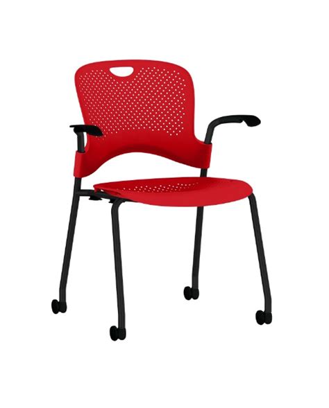 Herman Miller Caper Stacking Chair Red Black Molded Seat Arms