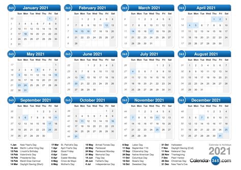 2021 Calendar With Week Numbers Free 365 Days Free Printable Calendar