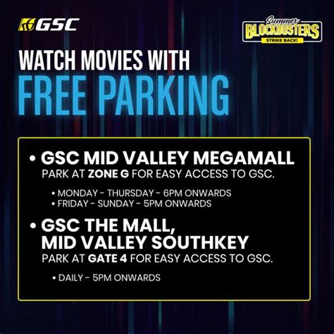 Gsc mid valley is located in mid valley megamall at lingkaran syed putra, mid valley city, 59200 kuala lumpur. GSC FREE Parking Promotion at GSC Mid Valley Megamall and ...