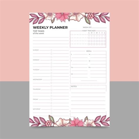 Premium Vector Colorful Floral Weekly Planner Print Template