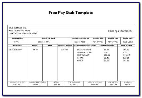 Pay Stub Template Ontario Excel