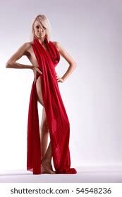 Beautiful Woman Naked Red Material Wrapped Stock Photo Shutterstock