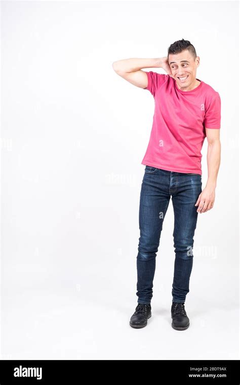 Shy Man White Background Full Body Stock Photo Alamy