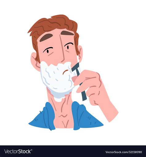Man Shaving His Face With Foam People Activity Vector Image