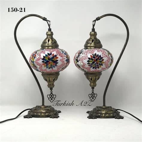 Pair Of Swan Neck Mosaic Table Lamp Large Globe Id Etsy