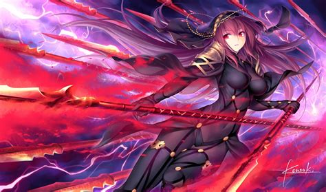 Wallpaper Long Hair Anime Girls Weapon Purple Hair Red Eyes Bodysuit Fate Grand Order