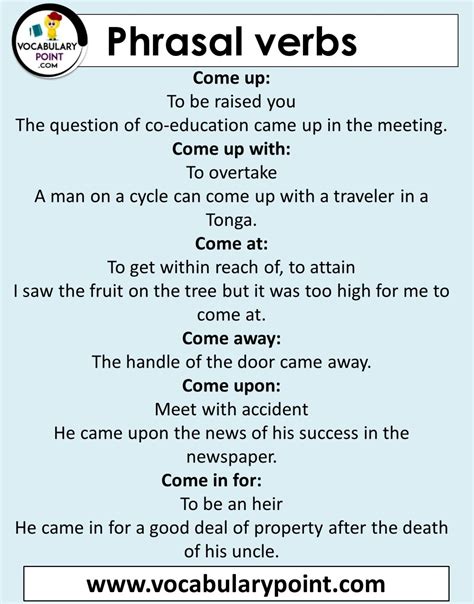 Phrasal Verbs With Come Come In Come Up Come Down Come Out