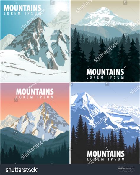 Vector Set Vintage Mountains Posters Stock Vector Royalty Free