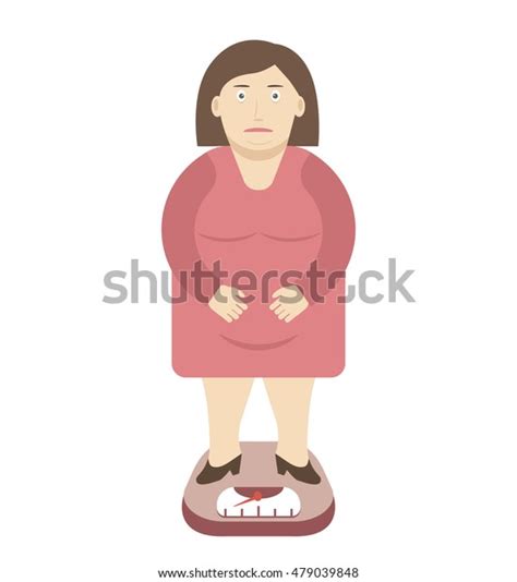 Overweight Obese Fat Woman On Weight Stock Vector Royalty Free