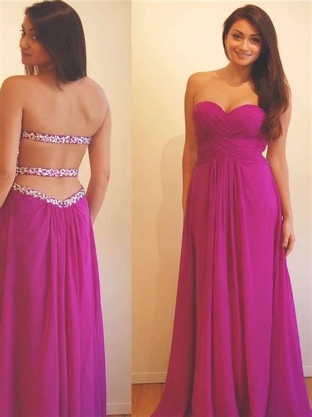 Strapless Ruched Bodice Beaded Chiffon A Line Prom Dress With Cutouts