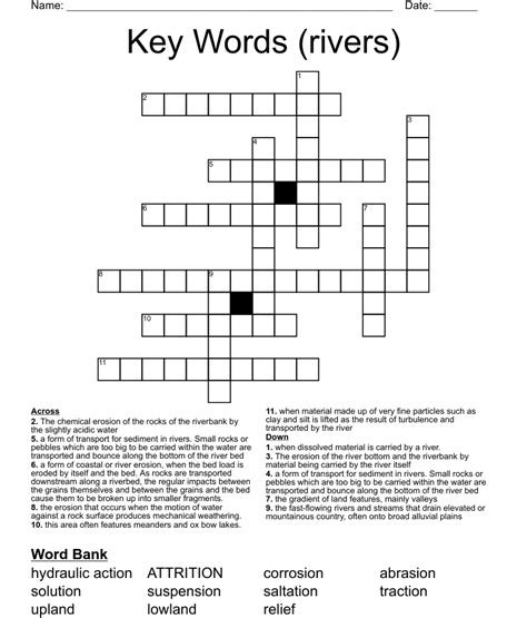 Key Words Rivers Crossword Wordmint