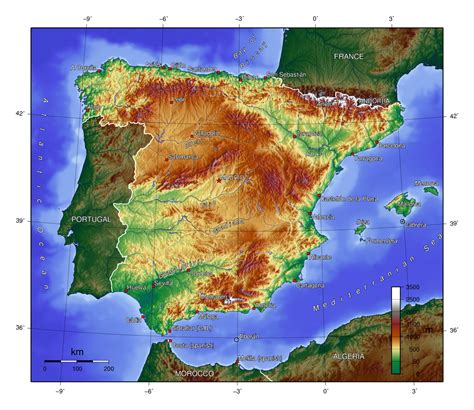 Where is spain in the world. Large topographical map of Spain | Spain | Europe ...