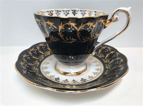 Royal Standard Tea Cup And Saucer Black Gold Cups Antique Teacups English Bone China Cups