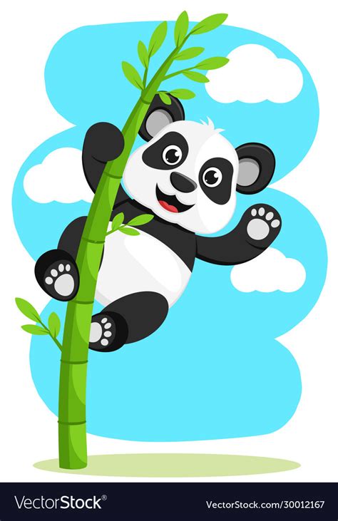 Panda Hanging On Bamboo Smiling And Waving Vector Image