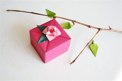 Origami Gift Box Jewelry Box Burgundy Flower By KAGITLIK