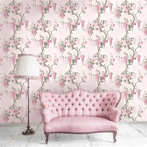 Wisteria Pretty Pink Pink Floral Wallpaper Soft Furnishings Pink