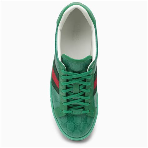 Gucci Low Ace Green Trainer In Gg Crystal Thedoublef