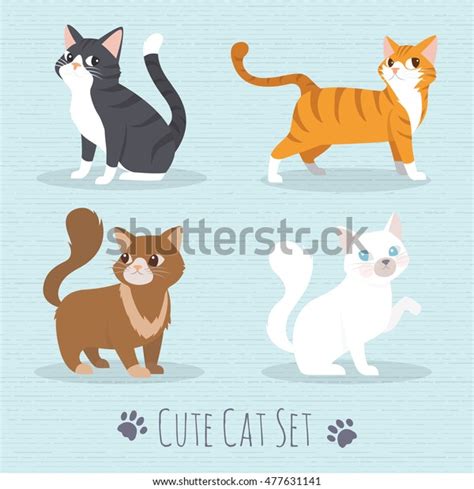Cat Set Flat Icons Vector Illustration Stock Vector Royalty Free