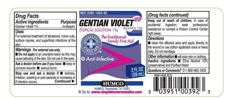 Humco Gentian Violet 1 Humco Holding Group Inc Gentian Violet 10mg