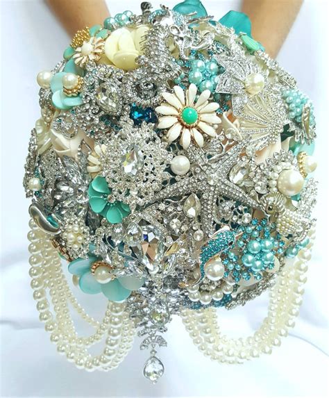 Deposit On A Custom Made Bridal Brooch Bouquet Aqua Ivory Etsy