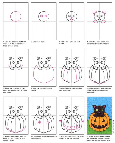 How To Draw A Halloween Cat Tutorial And Halloween Cat Coloring Page