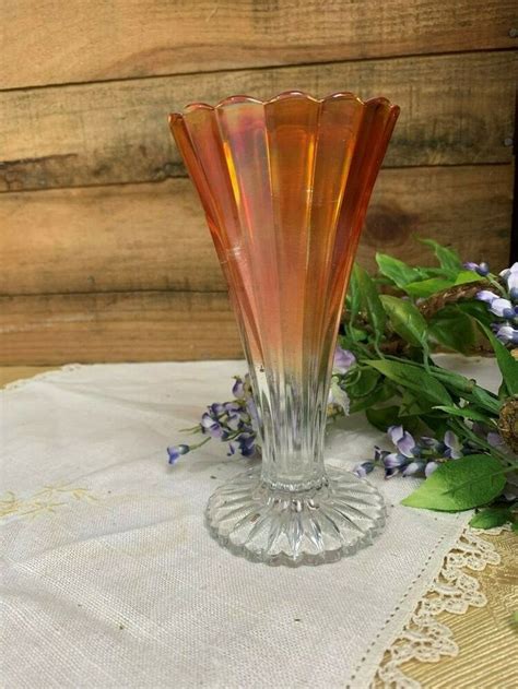 Vintage Imperial Glass Pillar And Flute Vase Marigold Carnival Glass Vase 682 Glass Collection