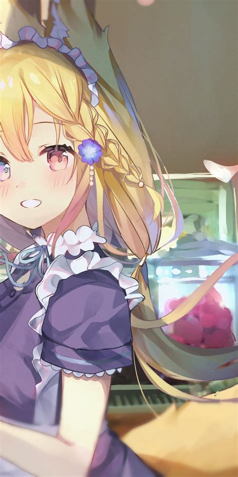 Download 1080x2160 Anime Girl Blushing Waitress Fox Girl Blonde