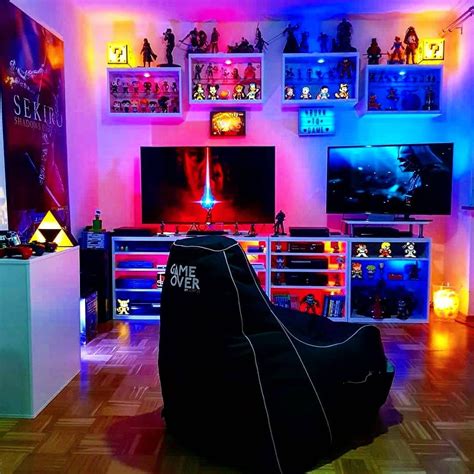 Led Colorfully Lit Game Room In 2020 Video Game Rooms Game Room