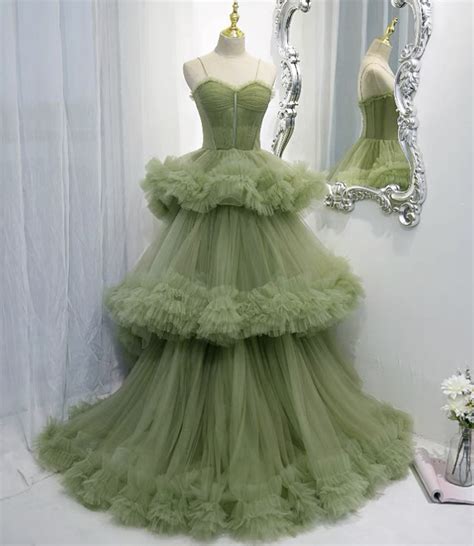 Green Tulle Long A Line Prom Dress Green Evening Dress On Storenvy