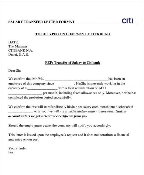 A bank authorization letter is usually written by an account holder to the bank manager. Salary Transfer Letter Template- 5+ Free Word, PDF Format ...