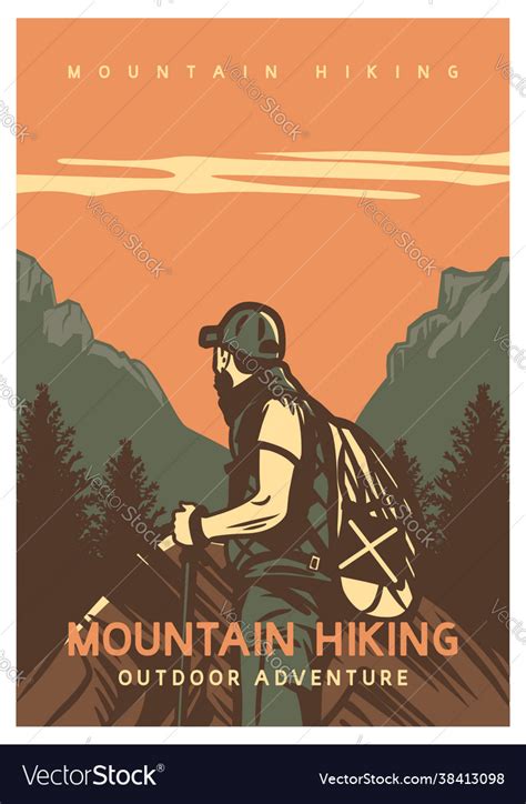 Poster Design Mountain Hiking Outdoor Adventure Vector Image