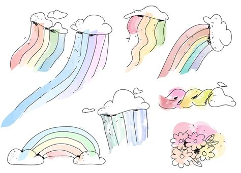 Pastel Color Rainbow Doodle Watercolor Brush Vector Pack 201478 Vector