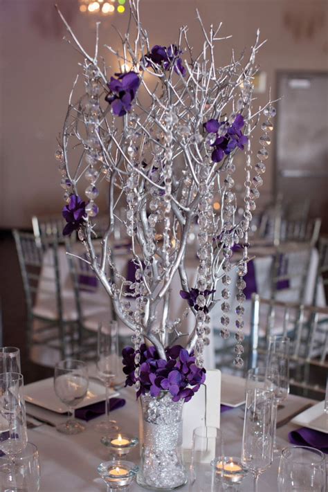 Spray Painted Branches Dangling Crystals With A Touch Of Purple