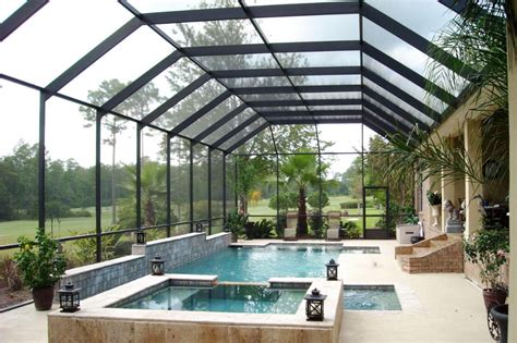 Hot Tub And Pool Screen Enclosure With Mansard Roof Pool Screen