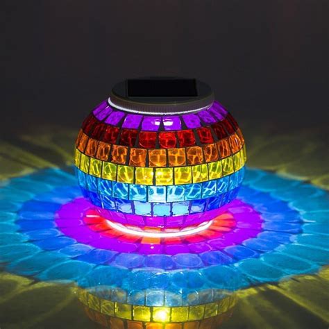 Lightahead Solar Powered Mosaic Glass Color Changing Rainbow Led Light