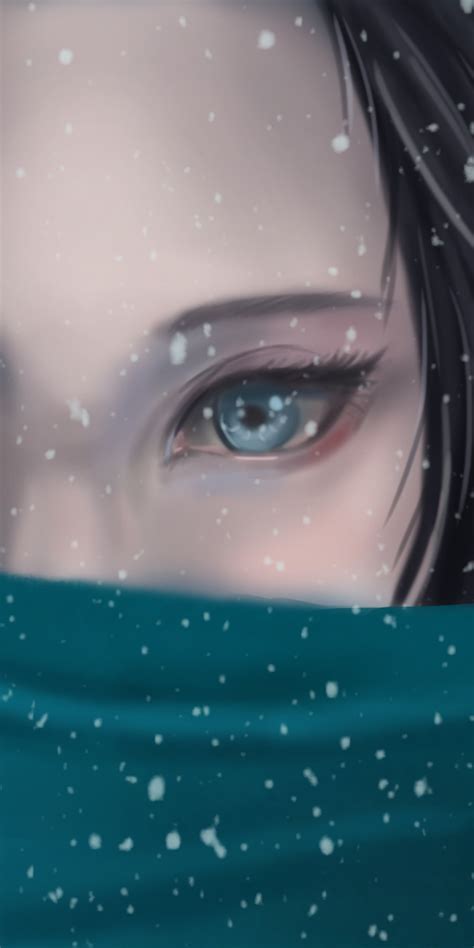 1080x2160 Blue Eyes Snowfall Anime Girl One Plus 5thonor 7xhonor View