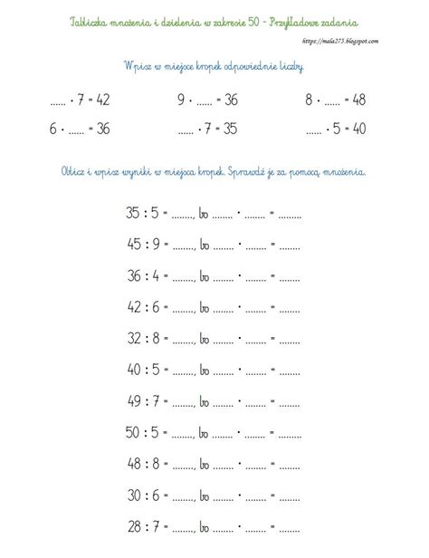 Blog Edukacyjny Dla Dzieci Tabliczka MnoŻenia I Dzielenia W Zakresie