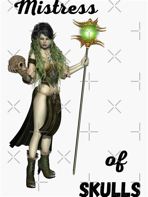 Mistress Of Skulls Sexy Leather Clad Woman Holding A Skull And Staff Sticker For Sale By