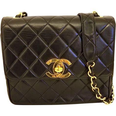 Title Vintage Chanel Black Lambskin Large Cc Shoulder Bag Price