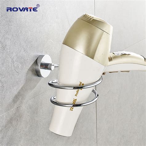 rovate bathroom hair dryer holder stainless steel wall mounted shelving shelf chrome hairdryer