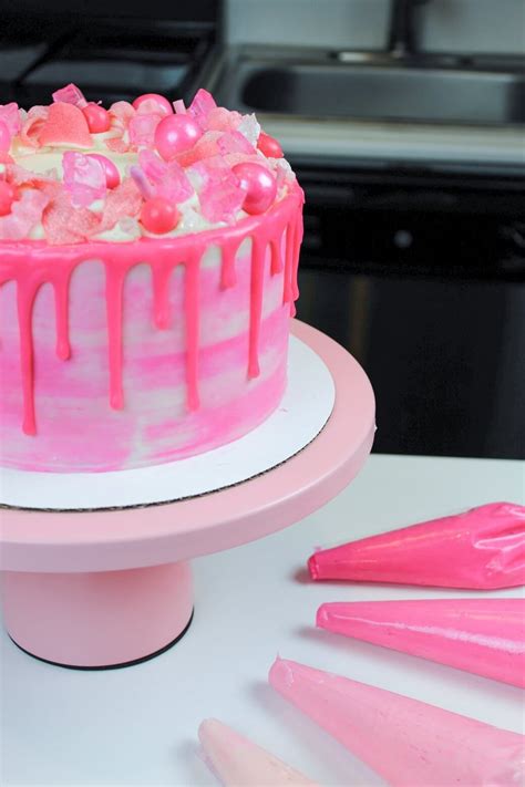 Pink Drip Cake Easy Recipe And Tutorial Chelsweets Recipe Drip Cakes Cake Cupcake Cakes