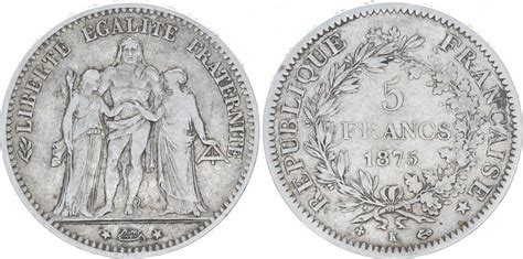 Pièce France 5 Francs Hercule Iiieme République 1875 K Bordeaux