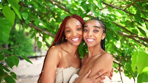 Close Up Outdoor Portrait Beautiful Young African American Female Black Couple Braids Hair