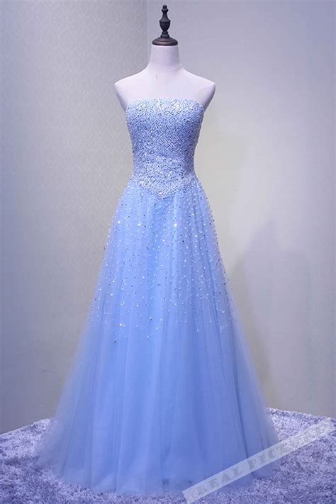Light Blue Tulle Sequins Sweetheart A Line Long Prom Dress Prom Beaded Party Dress Sparkle