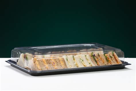 All of the trays we carry feature sturdy constructions that won't easily cave in when holding your foods, and. 5 Black Rectangular Plastic Sandwich Platters with Clear ...