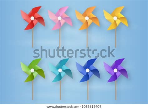 Origami Made Colorful Wind Turbine On Stock Vector Royalty Free