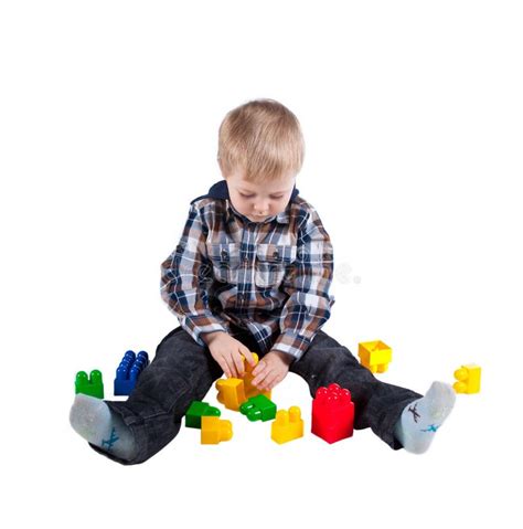 Little Boy Playing With Building Blocks Stock Image Image Of Blue