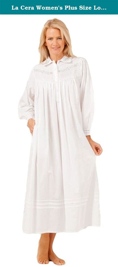 La Cera Womens Plus Size Long Sleeve Nightgown 1x White Soft And Easy
