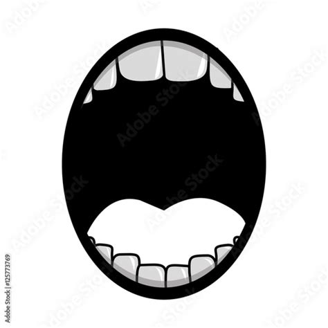 Silhouette Of Opened Mouth With Teeth Cartoon Over White Background